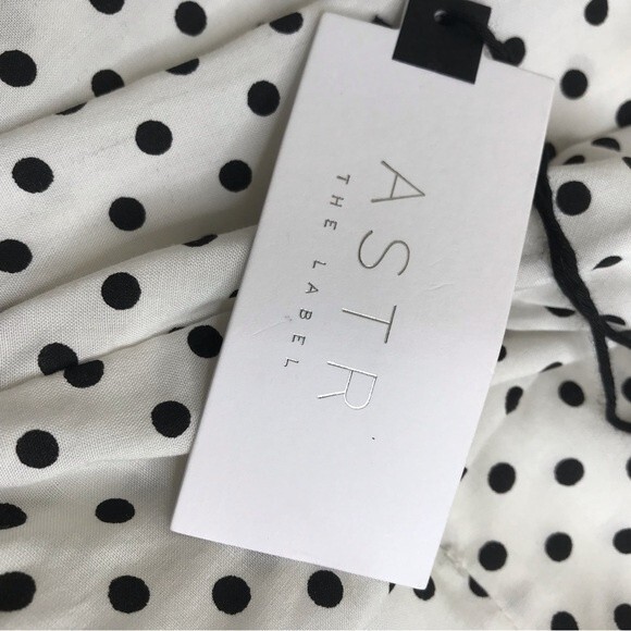 NWT Astr White Black Polka Dot Surplice Neck Gather Puff Long Sleeve Women Large - Picture 8 of 13